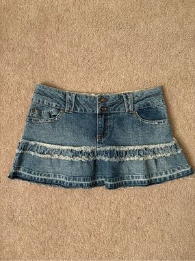 Denim Ruffle Mini Skirt